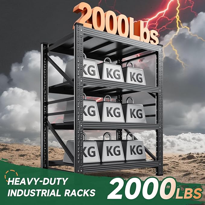 Letaya 2000LBS Storage Shelves Heavy Duty,60" H Garage Shelving Units, 4 Tier Adjustable Utility Rack Shelf,Large Metal Industrial Shelves,for Shop,Warehouse,Basement (40" W x 20" D x 60" H)