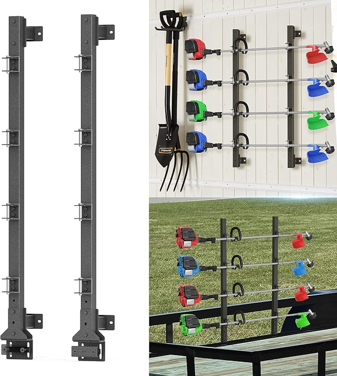 Trimmer Rack, 4 Place Heavy Duty Weedeater Rack for Walls, Open and Enclosed Trailers with Locks, Black Steel