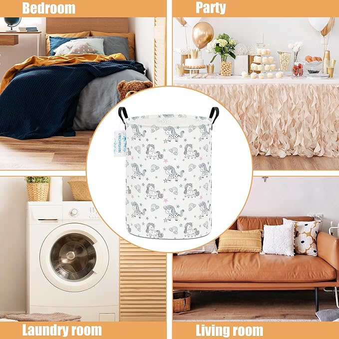 LANGYASHAN Laundry Basket Canvas Fabric Collapsible Organizer Basket for Storage Bin Toy Bins Gift Baskets Bedroom Clothes Children Nursery Hamper (Rainbow Unicorn)