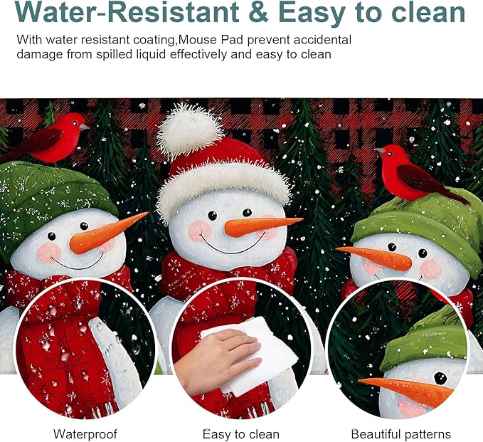 Three Snowmen Gaming Mouse Pad 35.4"x15.7"Desk Mat Anti-Slip Rubber Base & Durable Stitched Edges for Gamers Smooth Mouse Writing Surface for Desk Office/Home