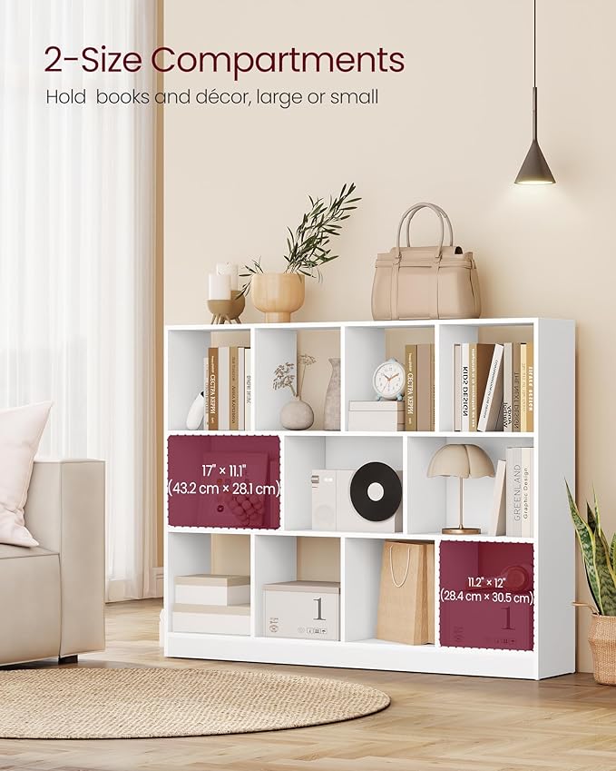 VASAGLE Custos Collection - Bookshelf, 3-Tier Bookcase, Book Shelf, Open Storage Shelf, 9.4 x 49.6 x 39.4 Inches, for Living Room, Home Office, Dining Room, Cloud White ULBC454W01