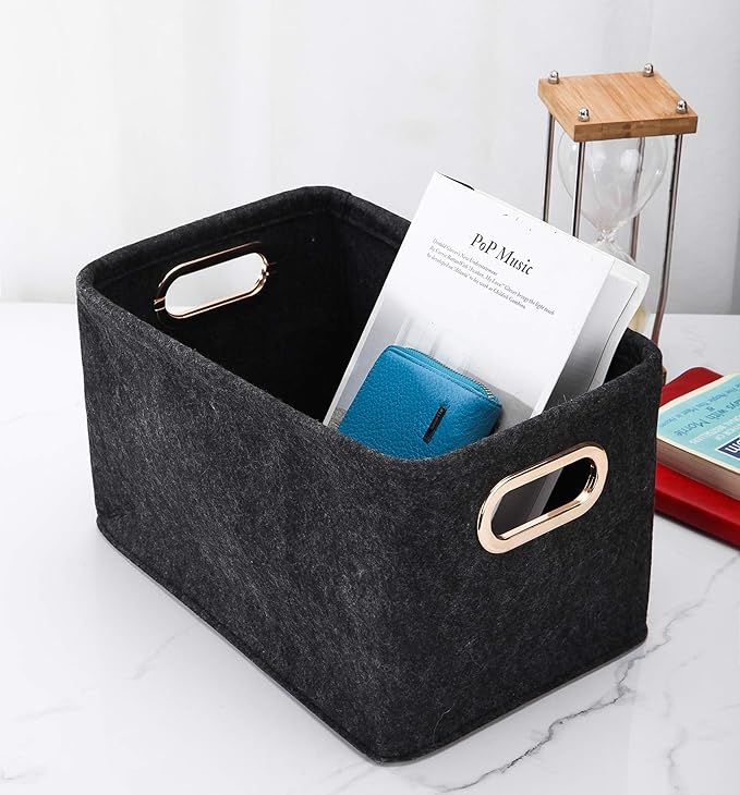 Collapsible Storage Bins Foldable Felt Fabric Storage Basket Organizer Boxes Containers with Handles Metal Handles for Nursery Toys,Kids Room,Clothes,Towels,Magazine
