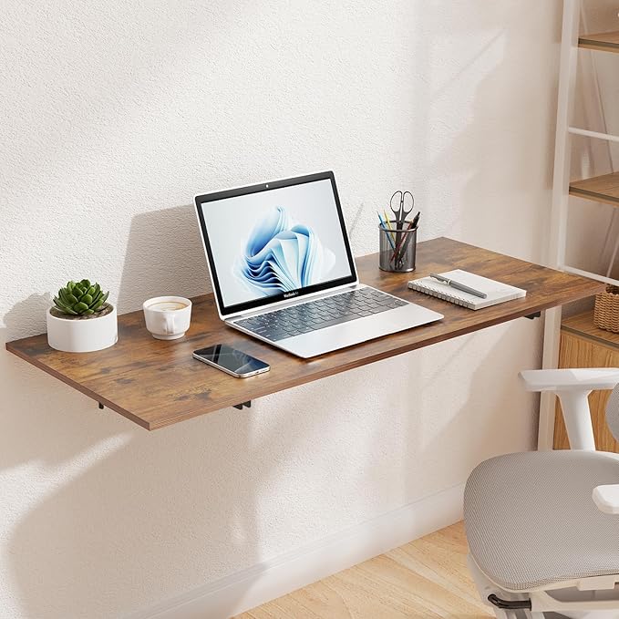 GOYLSER Wall Mounted Folding Table for Office, Rustic Brown Fold Down Desk Laundry Folding Table Wall Mounted for Laundry Room/Home Kitchen, Length 47" Width 20.5"