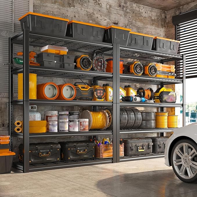 REIBII 48" W Garage Shelving Heavy Duty Load 2500LBS, 5 Tier Storage Shelves, Adjustable Metal Shelves for Warehouse, Pantry, Basement, 48" W X 72" H X18 D