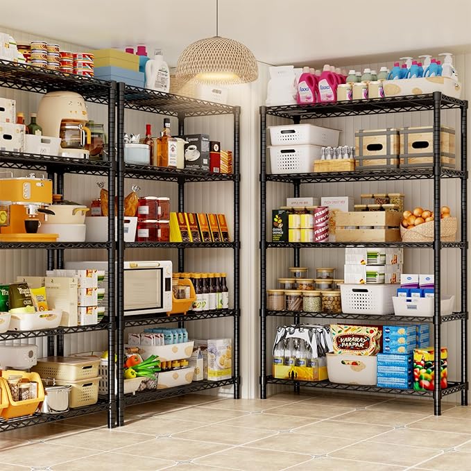 Storage Shelves, 2 PCS 36" L x 14" W x 72" H Heavy Duty Garage Wire Shelving Unit Loads 1750LBS, 5-Tier Adjustable Metal Industrial Utility Shelf Rack for Kitchen, Laundry Room, Basement