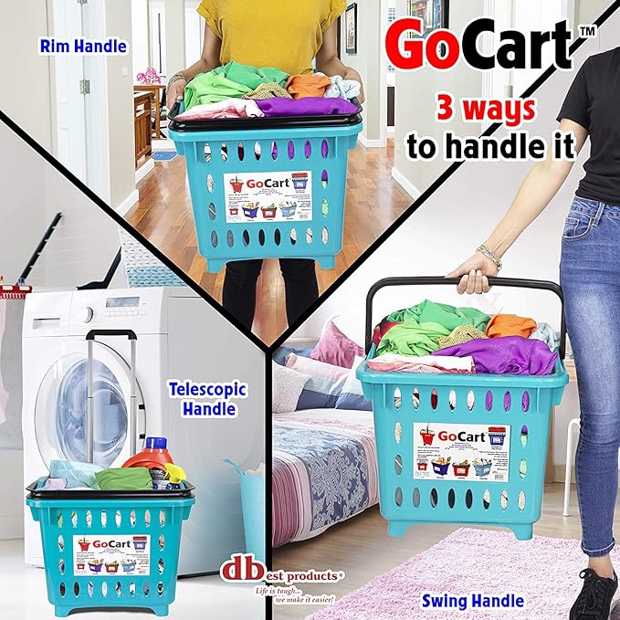 dbest products GoCart,Teal Grocery Cart Shopping Laundry Basket on Wheels