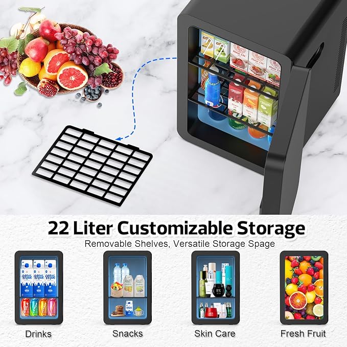 advwin 22L Mini Fridge for Bedroom, 30 Cans Portable Cooler & Warmer Compact Refrigerators with AC/DC Power for Skin Care, Beverage, Cosmetics, Food, Drinks, Office Desk Dorm Room