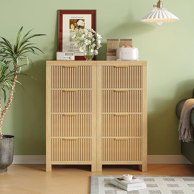 Mid-Century Modern Tall Wooden Dresser with 12 Spacious Drawers, Entryway Storage Chest with Smooth Metal Handles, Bedroom Clothes Organizer for Entryway, Office, and Small Spaces, Natural X3