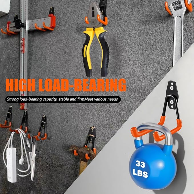 Heavy Duty Garage Storage Hooks, 4 Pack Utility Steel Garage Tool Organizer Wall Mount for Hanging Power and Garden Tools Ladders Hoses Bikes Ropes & Bulk Items