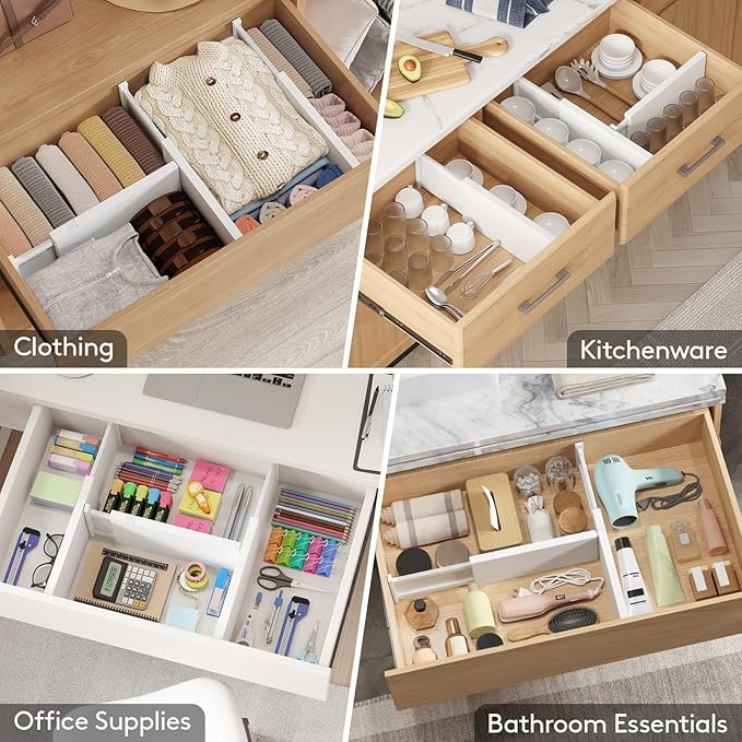 Lifewit 10 Pack Drawer Dividers Plastic 6" High, 13.5-22" Adjustable Drawer Organizers for Clothes, Expandable Dresser Separators in Bedroom/Bathroom/Kitchen/Fridge/Office Organization and Storage