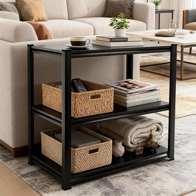 3-Tier End Table, Sofa Side Table for Small Space with Storage Shelf, Couch Table & Nightstand for Living Room, Bedroom, Office,32''H×28''W×14''D