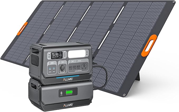 ALLWEI 2400W Portable Power Station (Surge 4800W) with 1x400W Solar Panel and 1x2048Wh Expansion Battery Included, 4 AC Outlet, LiFePO4 Battery Backup Generator for RV Camping Emergency Outdoor Home