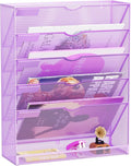 Hanging Wall File Organizer 6 Tier Wall Mounted Mail Paper Folder Holder Document Organization Stand, Vertical Desk Magazine Rack for Office Home Cubicle Countertop, Light Purple
