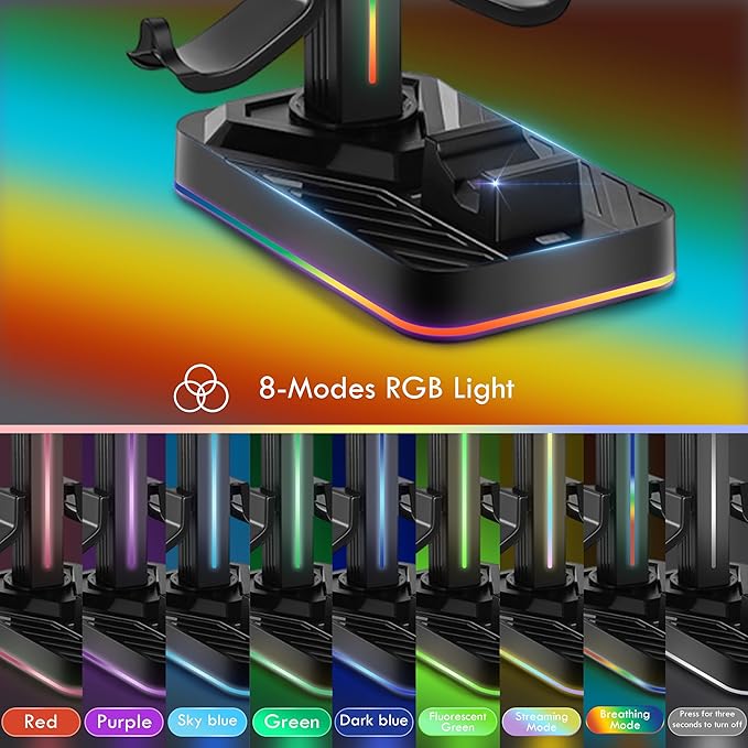 Headphone & Controller Stand with Charging Station for Xbox Series X|S/Elite 2/One/One X/One S/One Elite, RGB Controller Charger Dock for Xbox, Headset and Controller Holder with 3 USB Ports