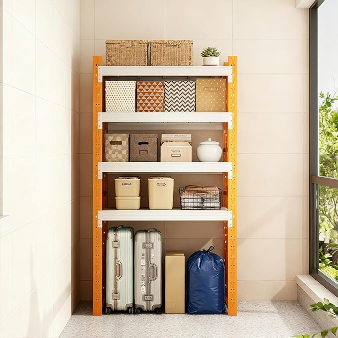 79" H Garage Shelving,3000LBS Heavy Duty Storage Rack,4 Tiers Metal Storage Rack Shelf, Adjustable Shelving Unit for Garage,Kitchen,Warehouse,Basement,78.7" H x 41.3" W x 19.6" D,Orange&White