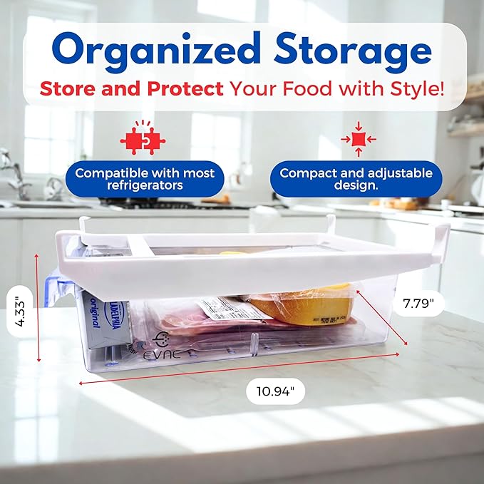 EVNE Refrigerator Drawers Fridge Drawer Organizer Fridge Organizer Drawers Small Size Refrigerator Shelf Pull Out Shelf Storage, Storage Egg Deli Cheese Meat 4 Liners Mats Included 15'' Max Size