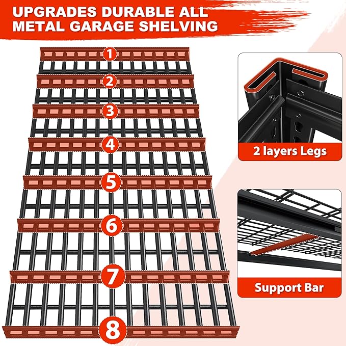 REIBII 78" H Garage Shelving, 5 Tier Storage Shelves Heavy Duty, 3000LBS Industrial Shelf, Adjustable Metal Shelving for Garage, Warehouse, School, Commercial, Business, 55.2" W x 78" H x 26" D