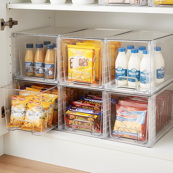 2 Pack Large Stackable Storage Drawers, Acrylic Bathroom Undersink Closet organizers and storage, Clear Plastic Bins for Pantry, Kitchen Cabinets, Makeup, Perfume, Baby Bottles, Medicine Organization