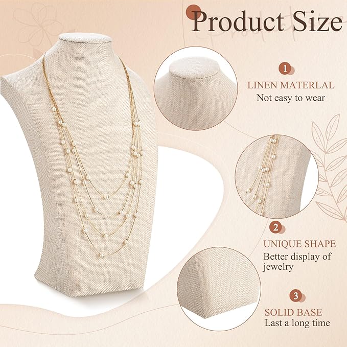 Kigley 6 Pcs Linen Necklace Display Bust Jewelry Holder Necklace Retail Mannequin Display Stand for Jewelry Selling Vendors Shows (13.4 x8.1 Inch)