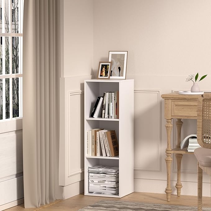 3 Cube Storage Organizer, 3 Tier Cube Low Bookcase Freestanding Storage Display Organizer for Home Office, Three-Cubes Open Shelf Short Bookshelf (White, 3 Cube)