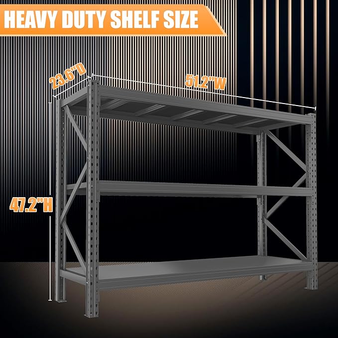 51.2" W Storage Shelves 3600lbs Garage Metal Shelving Heavy Duty Garage Shelves Adjustable Storage Shelves for Industrial, Factory,51.2" W X 23.6" D X 47.2" H