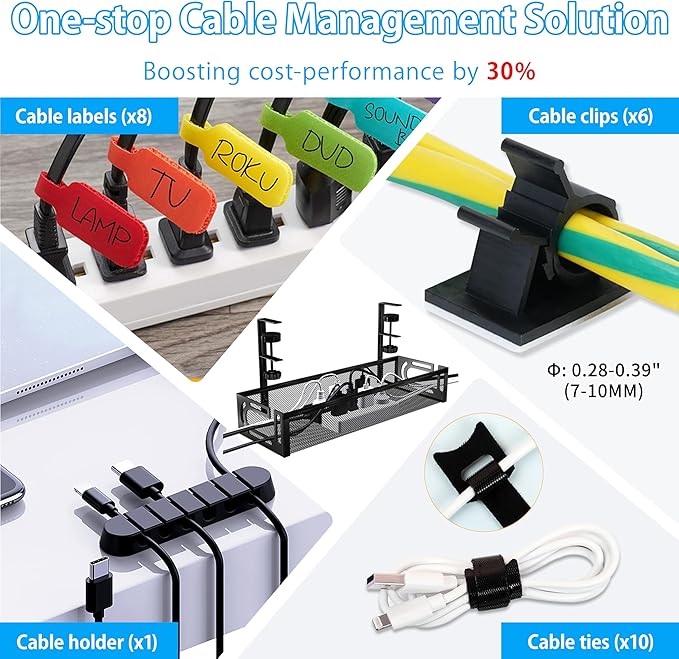 No Drill Under Desk Cable Management Tray, SONATURE 15.7" Cord Organizer for Table, Clamp Mount Desk Cable Management, Premium Carbon Steel Cable Organizer for Office, Home (Black)