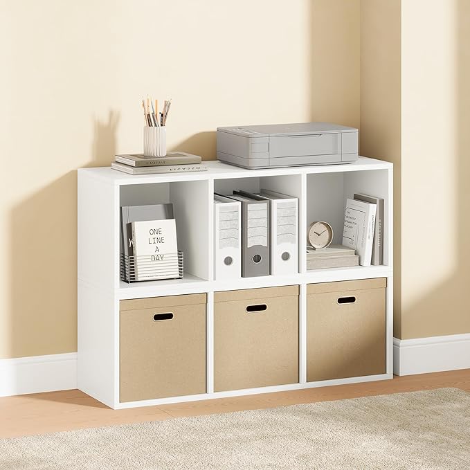 IOTXY DIY Modular Cube Bookcase - CubeXY Customizable Stackable Expandable Basic Shelving Units, 3-Cube Wooden Open Bookshelf for Fabric Storage Bin Organizer, White