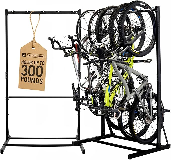 StoreYourBoard Indoor Bike Rack - Freestanding 5 Bike Storage Stand - Heavy-Duty Bike Holder for Garage or Home - Space-Saving Indoor Bike Stands for Road, Mountain, and Hybrid Bicycles - Black