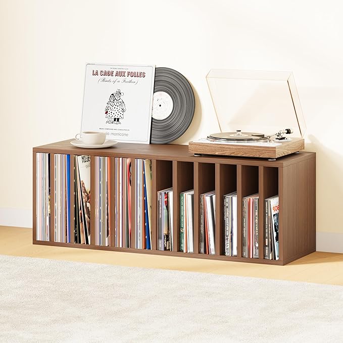 IOTXY DIY Modular Cube Bookcase - CubeXY Customizable Stackable Expandable Basic Shelving Units, 12-Cube Wooden Open Bookshelf with Removable Shelves for Vinyl Record Storage Organizer, Walnut