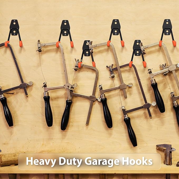 Garage Hooks with Anti-Slip Coating,Heavy Duty Wall Mount Storage Hooks for Hanging Bike,Hose,Ladder,Yard,Garden Tools (8 Pack Orange 4.5x2.75 inch)