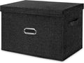 Large Linen Fabric Foldable Storage Bins with Removable Lid and Handles, Washable Storage Box Organizer Containers Baskets Cube with Cover for Bedroom,Office(Black, Small)