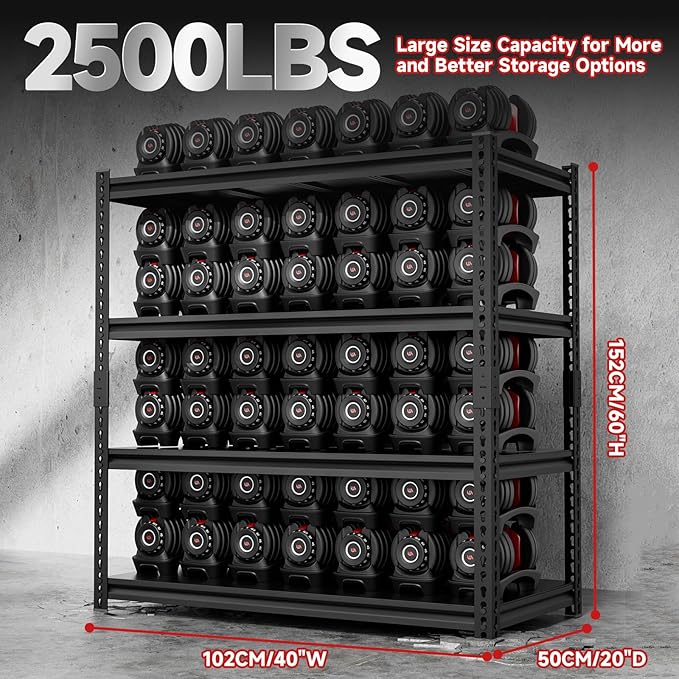 4-Tier 40" W X 20" D X 60" H Storage Shelves 2500LBS Garage Shelving Metal Storage Shelf Adjustable Metal Racks with Shelves Heavy Duty Shelving Units and Storage Utility Shelf (Black)