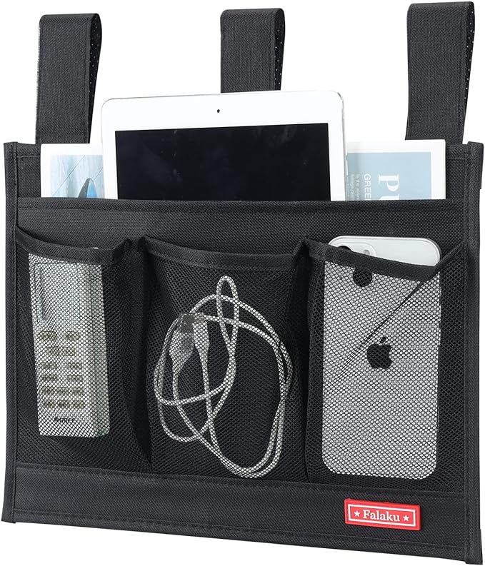 Hanging Bedside Caddy,Bedside Organizer Caddy for Bed Rails(4 Pockets-Black)