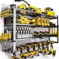 Large Power Tool Organizer Wall Mount, Heavy Duty Metal Tool Storage Rack Loads 400lbs, 8 Cordless Drill Holder 4 Layer, Battery Tools Hanger with Charging Station Shelf for Garage Organization