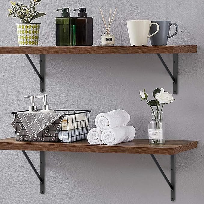 8 Pack L22 x H 12" Black Heavy Duty Shelf Brackets with Screws Metal Shelf Brackets Shelf Support Angle Brackets for Shelves L Brackets Heavy Duty Floating Shelf