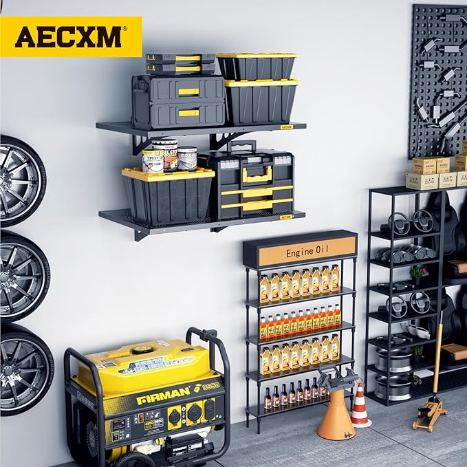 2-Pack 1.64x4ft Adjustable Garage Wall Shelving 560lbs Load Capacity Heavy Duty Wall Mounted Storage Shelf Metal Floating Shelves for Garage(Black)
