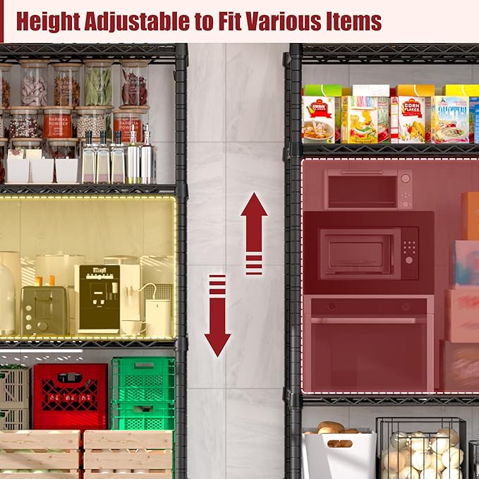 PrimeZone 48" W x 24" D x 81" H Heavy Duty Wire Storage Shelves with Wheels, 5 Tier Adjustable NSF Certified Garage Shelving Unit, Rolling Metal Organizer Shelf Utility Rack for Warehouse, Pantry