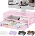 OPNICE Computer Monitor Stand Riser, Desk Organizer with Drawer, Laptop Stand, Office Desk Accessories & Workspace Desktop Organizers Storage for Office Supplies(Pink)