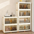 Plastic Stackable Storage Bins with 2 Lids and Wheels, Foldable Closet Organizers and Storage Containers, Collapsible Clear Drawer Storage Cabinet with Doors Ivory White 912 QT