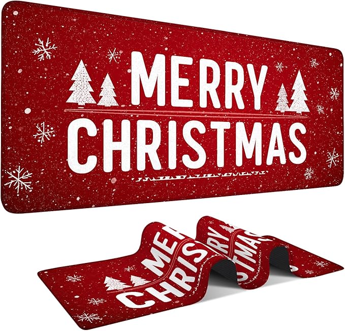 Merry Christmas Gaming Mouse Pad 35.4"x15.7"Desk Mat Anti-Slip Rubber Base & Durable Stitched Edges for Gamers Smooth Mouse Writing Surface for Desk Office/Home