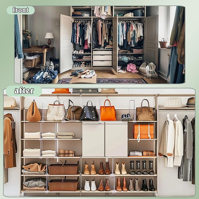 Shelf Dividers for Closet Organization, 12Pcs Closet Purse Organizeder Acrylic Shelf Dividers Purse Closet Organized Closet Dividers for Shelves Clear Shelf Dividers Shelf Separators in Closet (9Pcs)