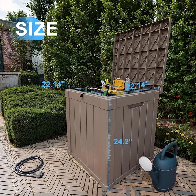 50 Gallon Resin Deck Box, Lockable Outdoor Storage Box for Patio Cushions Storage Furniture,Garden Tools, Pool Supplies, Weatherproof and UV Resistant (Grey)