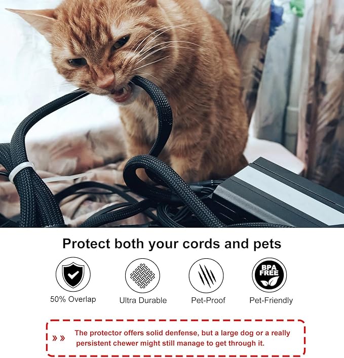 Secbolt Cord Protectors from Pets No Chew, 10ft - 3/4 inch Ultra Durable Cord Covers for Pets, Bite-Resistant Cable and Wire Protector for Cats, Dogs, Rabbits - Black