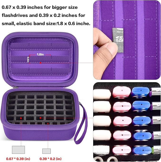 Comecase USB Flash Drive Case, Thumb Drive, Memory Card SD SDXC SDHC Card Holder Organizer, Electronic Accessories Storage Bag for SanDisk/SamData/Samsung/TOPESEL/PNY (Purple, Large)
