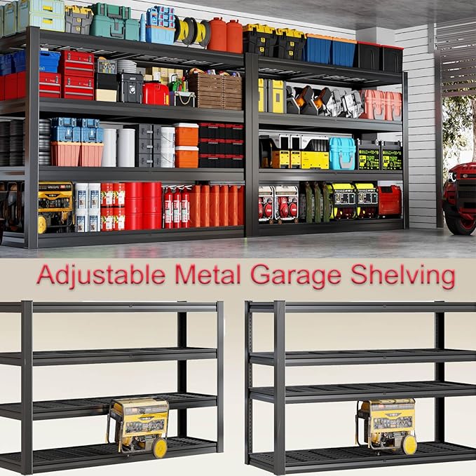 7-Tier Heavy Duty Garage Shelving Units, 65" Wide Deep Storage Shelves,Black Metal Garage Shelves,Steel Shelf,Large Storage Rack,Industrial Shelving for Shop, 65" W x 24" D x 96" H, 2 Pack