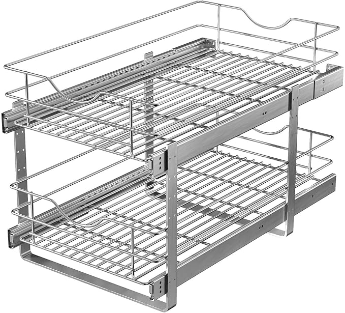 2 Tier Pull Out Cabinet Organizer,(20½"W x 22" D) Soft Close Slide Out Drawer For Kitchen Base Cabinet, Individual Pull Out Shelf, Roll Out Pantry Organization, 22 Inch Deep