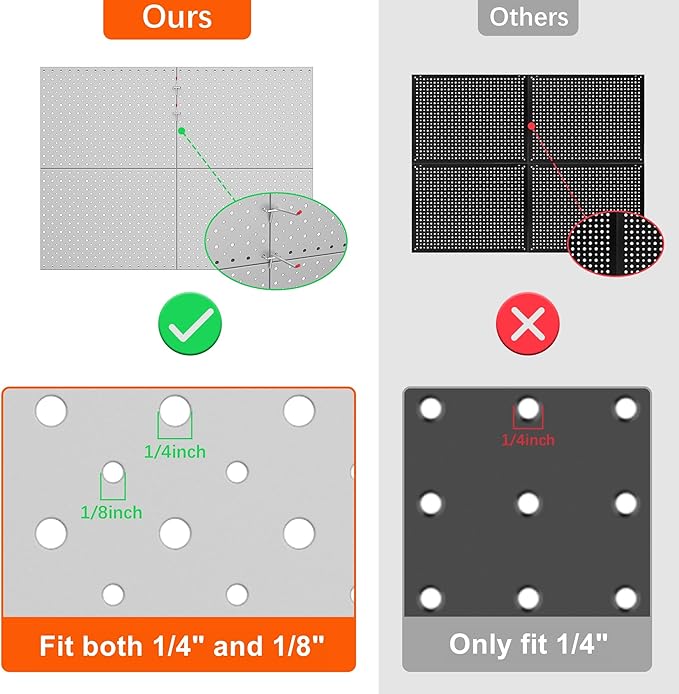 TORACK 4Pcs 12"x16" Metal Pegboard Panels for Garage, Workbench, Shop, Shed Tool Organizer Peg Board with 1/8" & 1/4" Holes, Modular Wall-Mounted Pegboard for Pegboard Hooks (Grey)