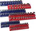 Magnetic Socket Organizer Set, 6 Pcs Red SAE and Blue Metric Socket Tray Set for 1/4", 3/8" & 1/2" Sizes Drive, Socket Holder Holds 143 Sockets for Tool Box