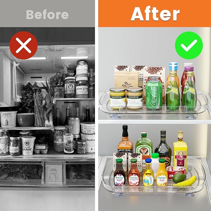 HIYOHIYO Clear Lazy Susan Organizer for Refrigerator Rectangular Fridge Turntable Organizers and Storage Pull Out & 360°Rotating for Cabinet, Pantry, Kitchen, Table, Bathroom (1-Pack 13.7"x10.2")