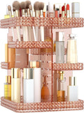 Rotating Makeup Organizer, Large Capacity Cosmetic Display Case, Acrylic Skincare Organizer with Makeup Brush, Makeup Storage Organizer for Dresser Countertop and Bathroom Vanity - Pink